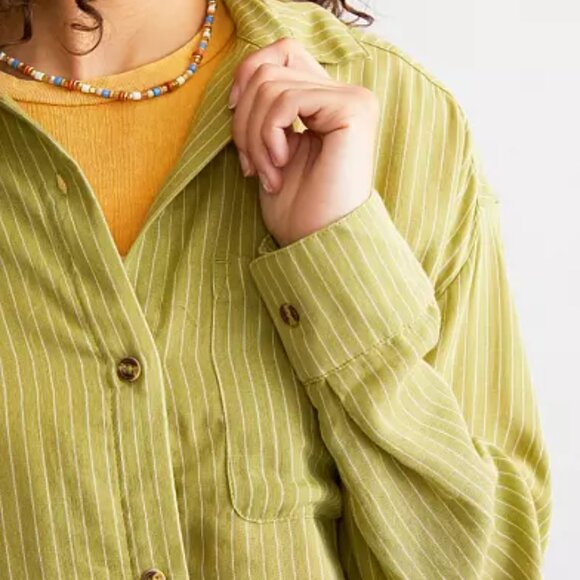 NWT Billabong Right On Green Striped Shirt - Picture 4 of 5